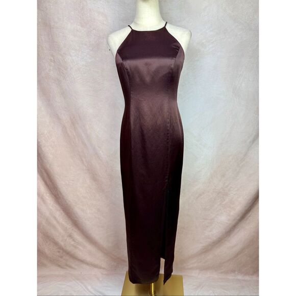 Vintage 1990s Chocolate Satin Slip Dress Minimalist Y2K Silhouette Whimsygoth - Picture 1 of 8